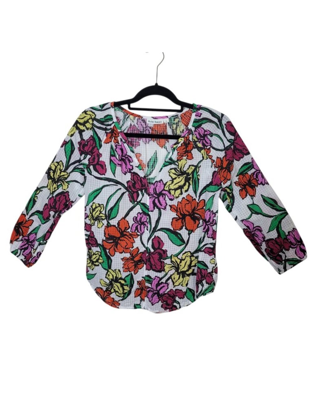 Roller Rabbit Jorales Lucy Top Vibrant Floral Peasant Sz XS Bohemian Festival